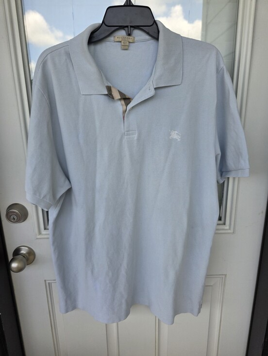 Burberry Other - Burberry Brit Light Blue Polo Shirt Men XXL Nova Check Cotton Short Sleeve Flaw
